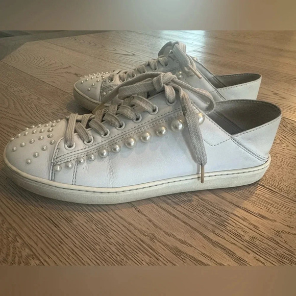 Stuart Weitzman Goldie Convertible Leather Sneakers White Pearl size 38 - Picture 5 of 10